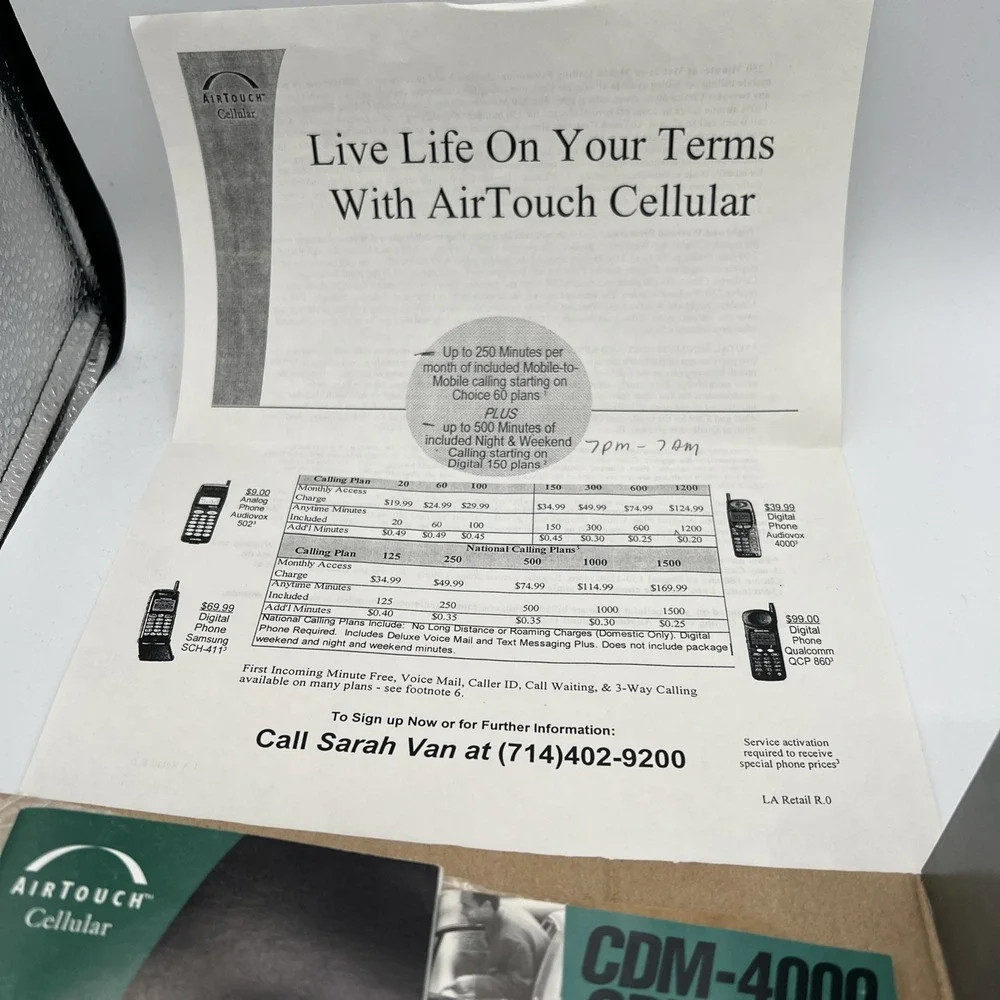 Vintage AirTouch Digital Phone AUDIOVOX CDM 4000AT, Box, Accessories, FREE SHIP